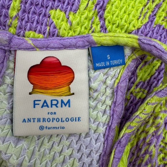 Anthropologie x FARM Rio Textured Knit Midi Purple & Neon Bird Print Dress Small - Picture 11 of 11